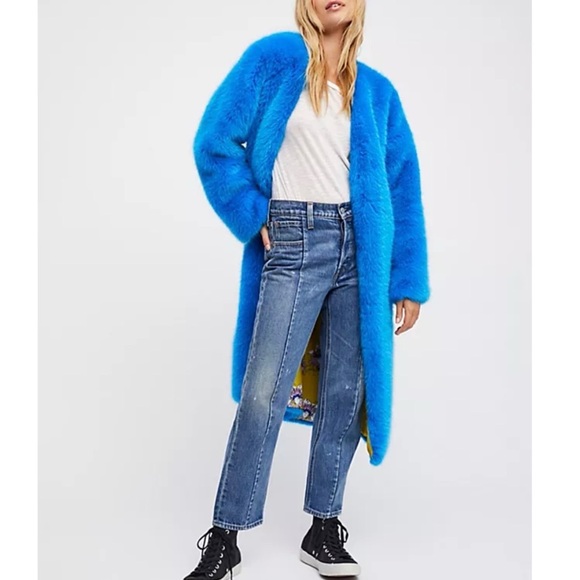 Free People Vibrant Blue Long Coat - Picture 2 of 16